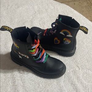 Dr. Martens Kids Black Boots with Rainbow Laces